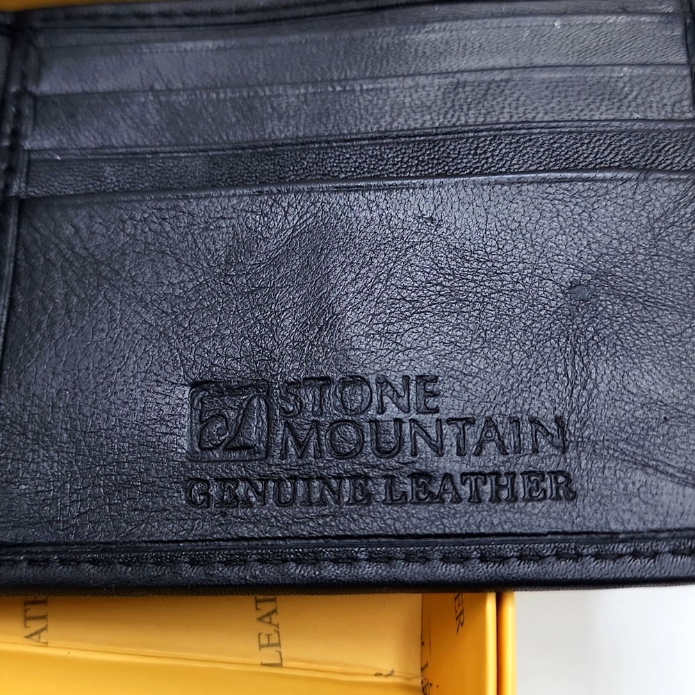 ⭐️STONE MOUNTAIN💯MENS BLACK LEATHER WALLET W/RFID PROTECTION, INTERIOR ZIPPER - Picture 7 of 16